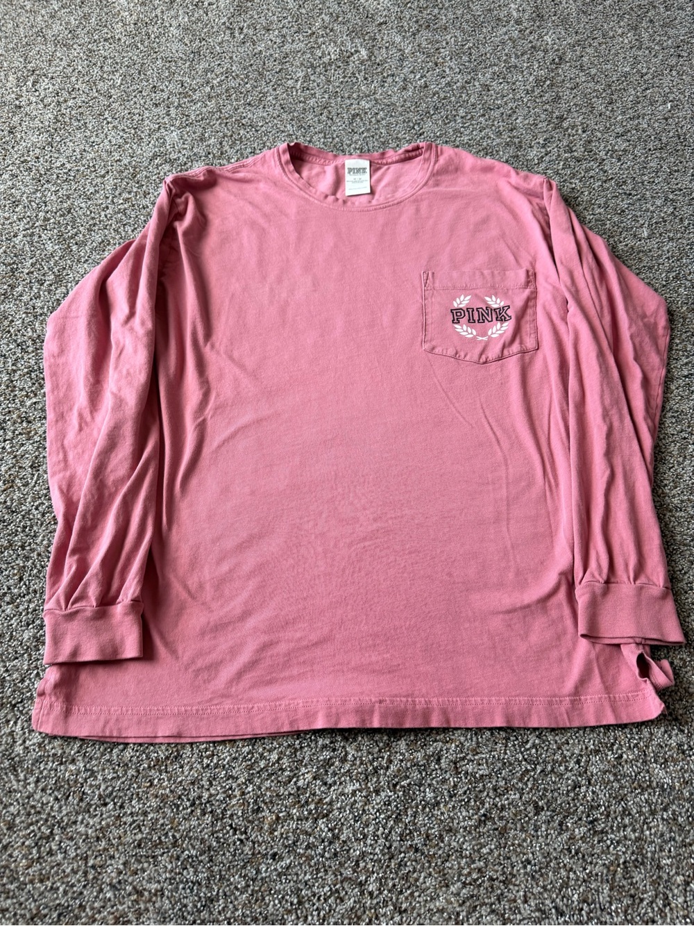 Victoria's Secret PINK Campus Long Sleeve Pocket Tee Rose Pink Logo Medium
